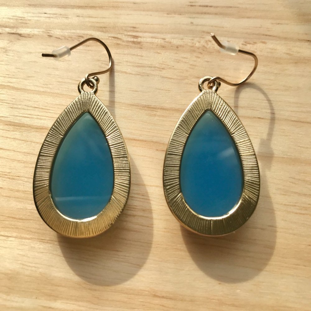 Blue & Gold Teardrop Earrings - Picture 2 of 9